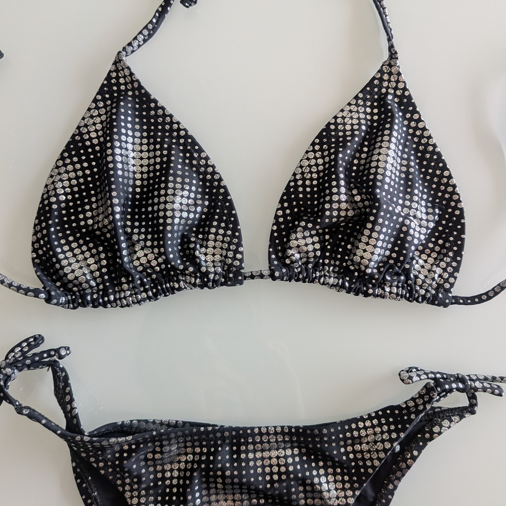 Black Metallic Dot Tie-Side Bikini - Women Swim - Picture 4 of 5